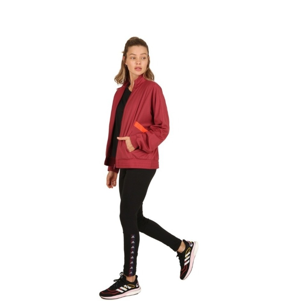 Adidas Track Jacket Womens Medium Burgundy Orange Full Zip Excellent Athletic